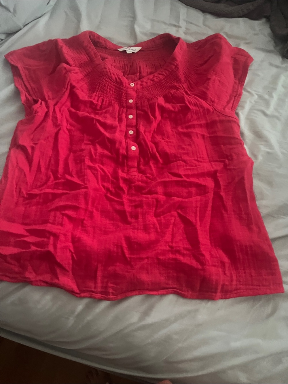 Vineyard Vines Bright Red Short-Sleeve Henley Blouse
